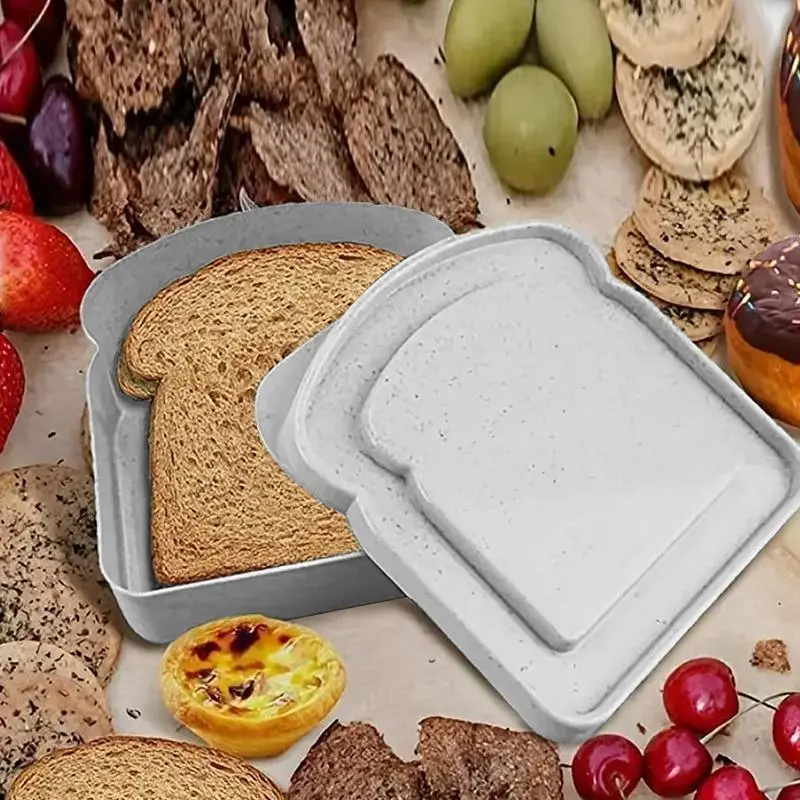 Portable Sandwich Box, 1 Count Bamboo Fiber Bread Storage Box, Food Storage Container For Home Kitchen, Spring Festival Supply for Home & Holiday, Kitchen Accessories 0