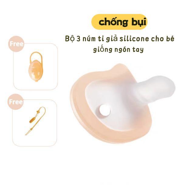 núm ti green finger, (chống bụi) Bộ 3 núm ti giả silicone cho bé,Phiên bản mới,  thiết kế mô phỏng ngón tay cho ban ngày, thiết kế mô phỏng bầu sữa mẹ cho ban đêm, siêu nhẹ và siêu mềm, phù hợp cho trẻ sơ sinh