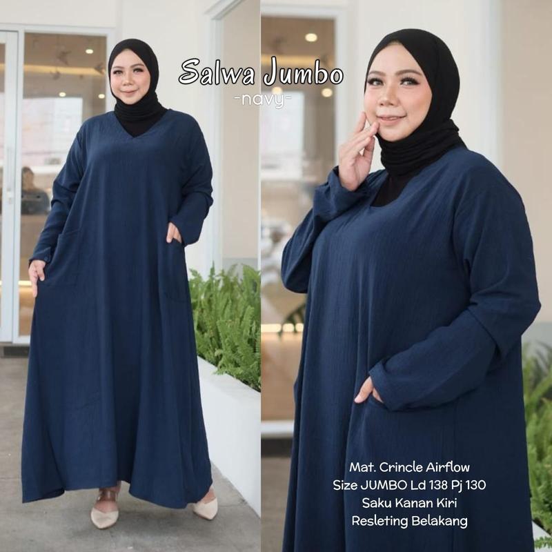 Product Introduction of Gamis LD 140 Super Jumbo Besar Polos Muat BB 100 120 Bahan Crinkle Airflow Dress Motif Muslim Wanita 3