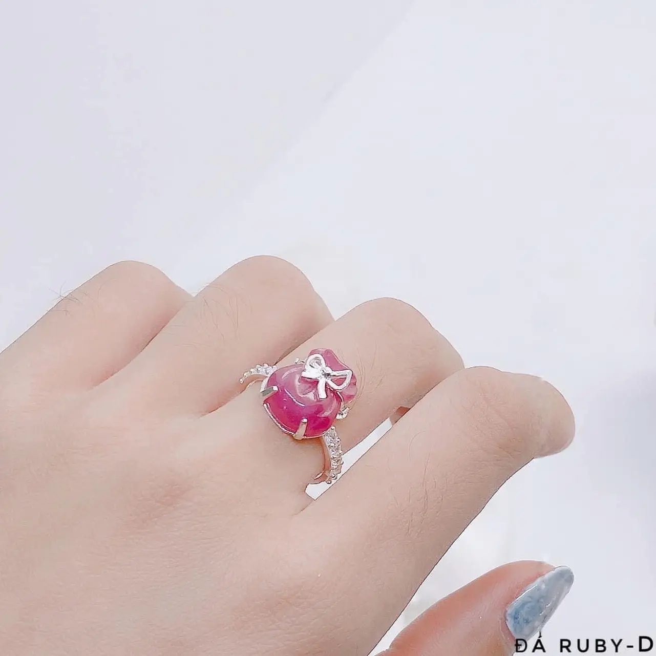 Nhẫn bao rubyy tự nhiên bọc bạc ta
