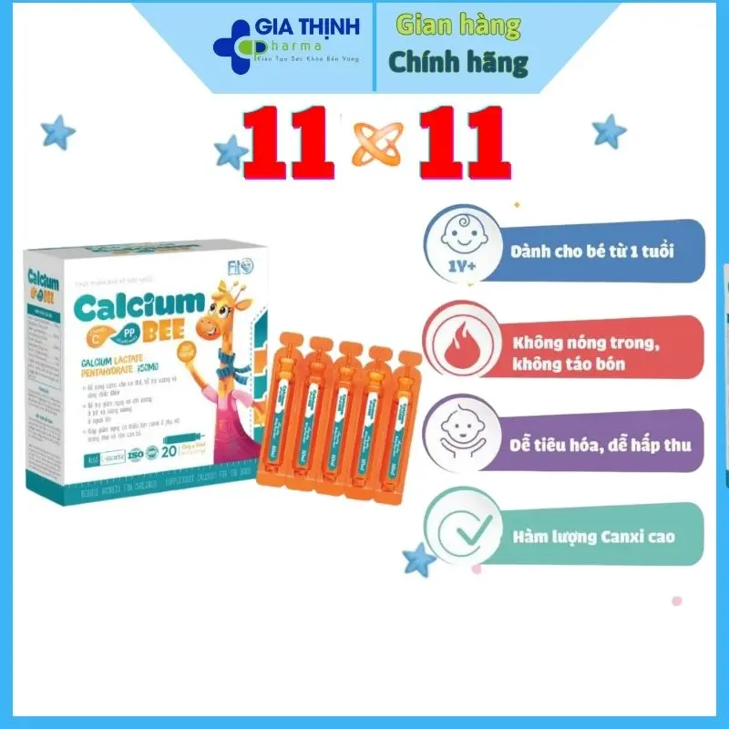 Canxi Hữu Cơ Cho Bé Calcium Bee, Hộp 20 Ống - Giúp Xương Răng Chắc Khỏe và Phát Triển Chiều Cao