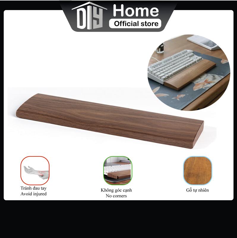 Kê tay bàn phím DIY bằng gỗ tự nhiên màu óc chó nhiều kích thước công thái học cao cấp