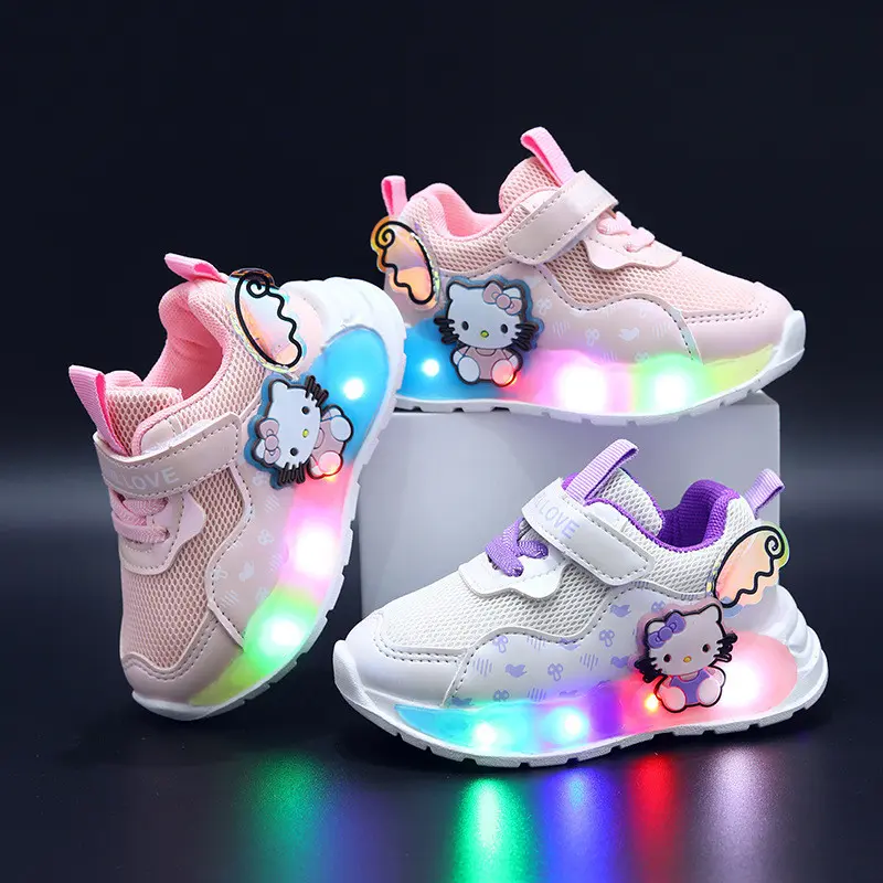 New Children's Sports Shoes Cartoon KT Luminous Shoes Breathable Mesh 1-6 Years Old Princess Shoes