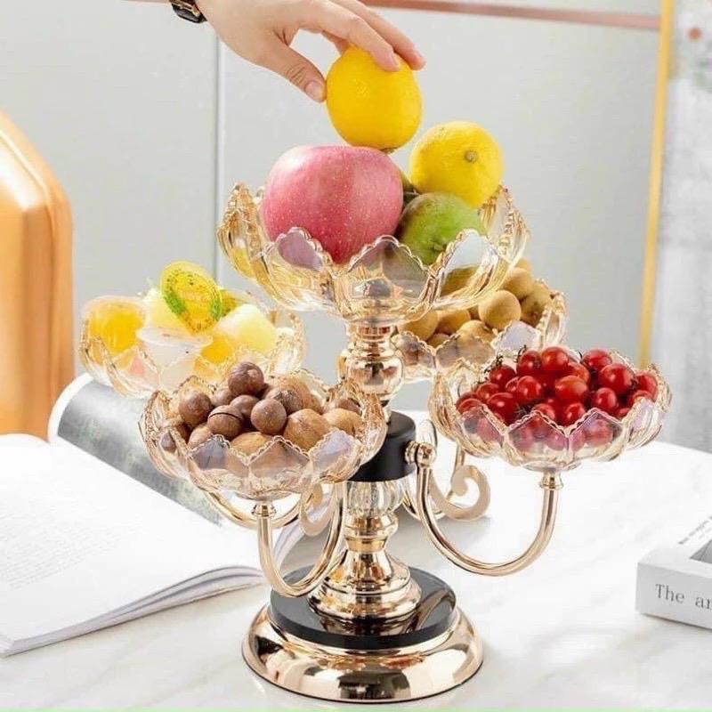 [Giao sau tết] Khay đựng bánh kẹo, hoa quả 5 tầng bằng nhựa cao cấp, khay đựng mứt TẾT xoay 360 độ sang trọng phong cách Châu Âu