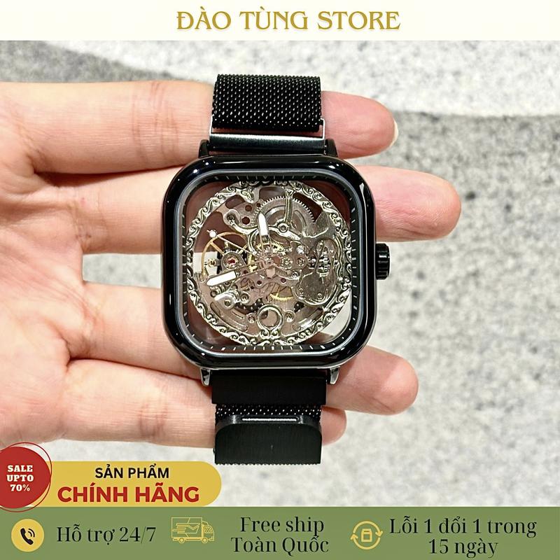 [GIÁ GỐC 500 CHIẾC ĐẦU TIÊN] Đồng Hồ Cơ Nam VIDARS Vuông Cơ Xuyên Thấu Mặt Kính Lộ Vân Cơ Dây Thép Lụa Chống Nước 3ATM Size 40mm Watch Đeo Tay