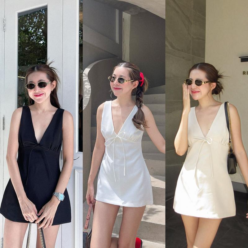 Đầm Linen Buộc Nơ Ngực Dáng Xòe Nữ Tính Váy Đi Tiệc Cưới BiGSiZE Lynx SET1