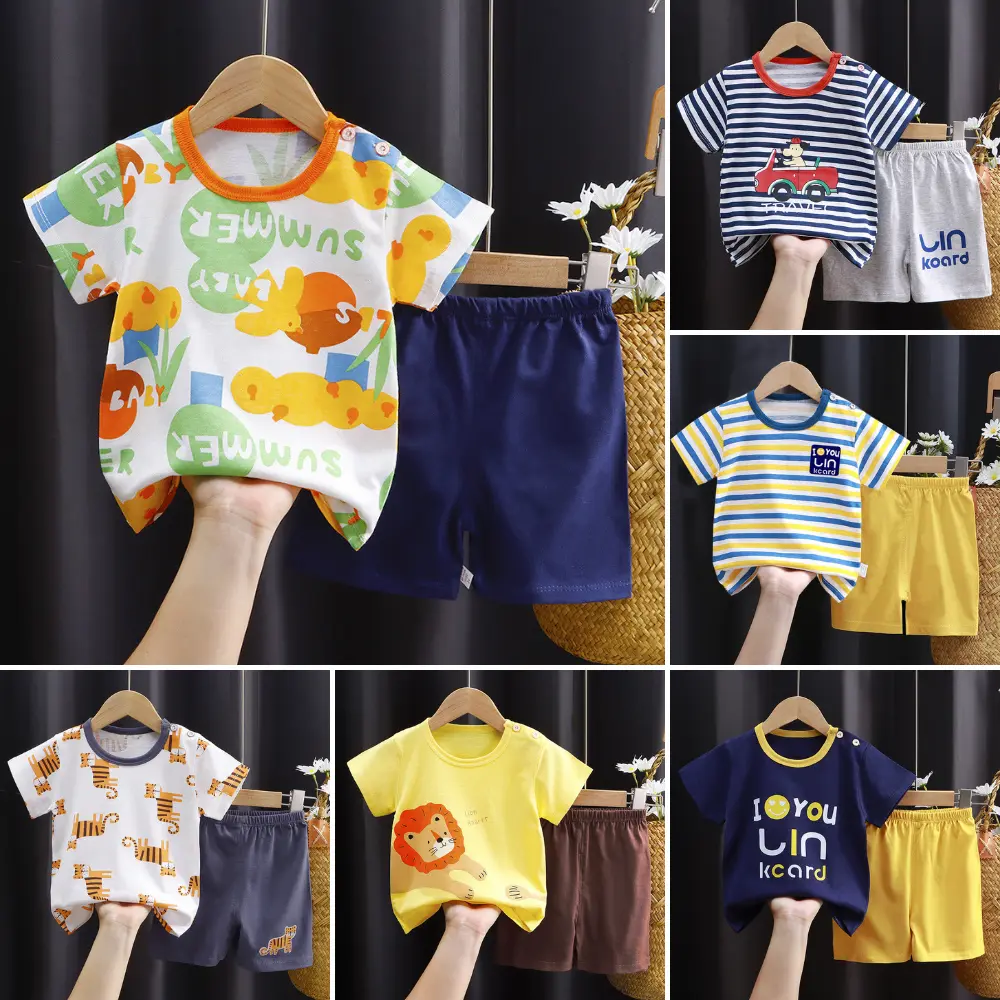 NIUKID - Setelan Baju Bayi Lengan Pendek  Umur 0 6 Tahun Celana Baju Katun Anak Setelan Lengan Pendek Parsel #B225 - #B230