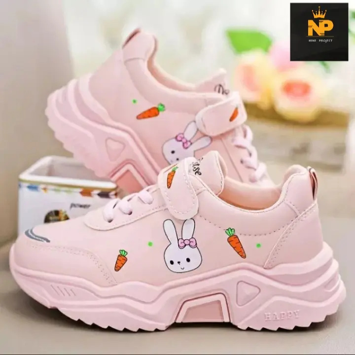 Sepatu Sneakers Anak Perempuan Karakter Kartun Rabbit & Bunga- NINE PROJECT Motif Fashion Anti Luntur 0