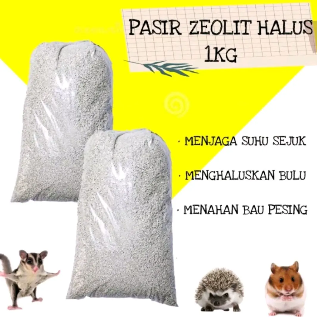 Pasir Zeolit no.1 isi 1kg x 2 pcs | Alas Kandang Hamster, Sugar Glider, Kucing