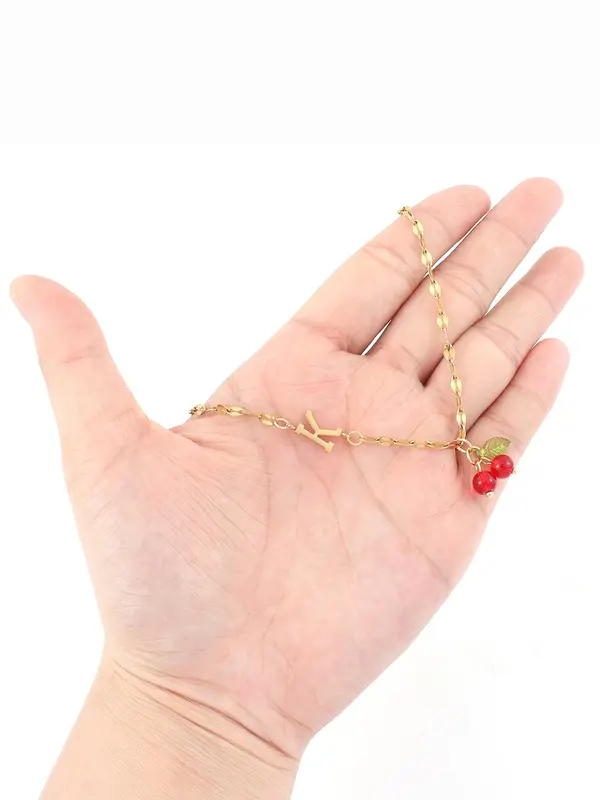 Cherry Pendant Letter Design Necklace for Women, Fashion Jewelry for Party, Daily Clothing Decor, Trendy All-match & Exquisite Jewelry for Birthday Gift 3