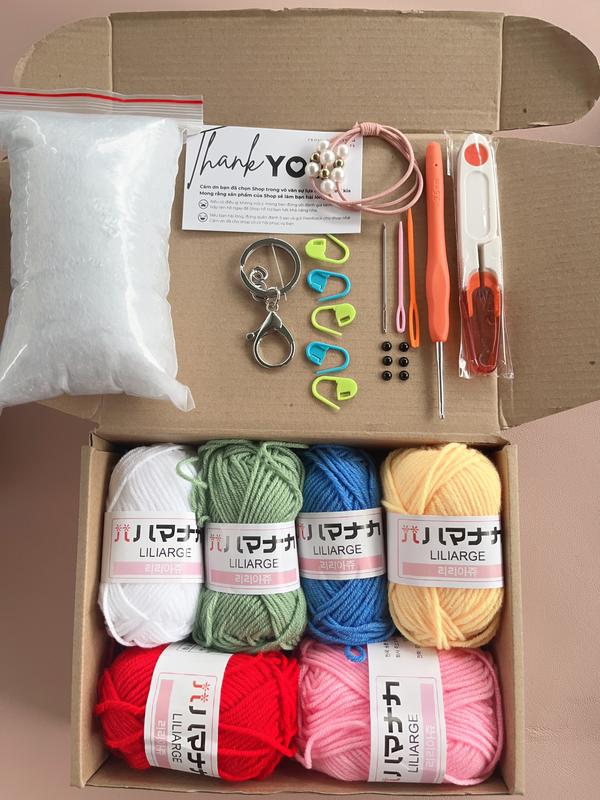 COMBO 6 CUỘN LEN ,GÓI NGUYÊN LIỆU TẬP MÓC LEN CƠ BẢN DIY