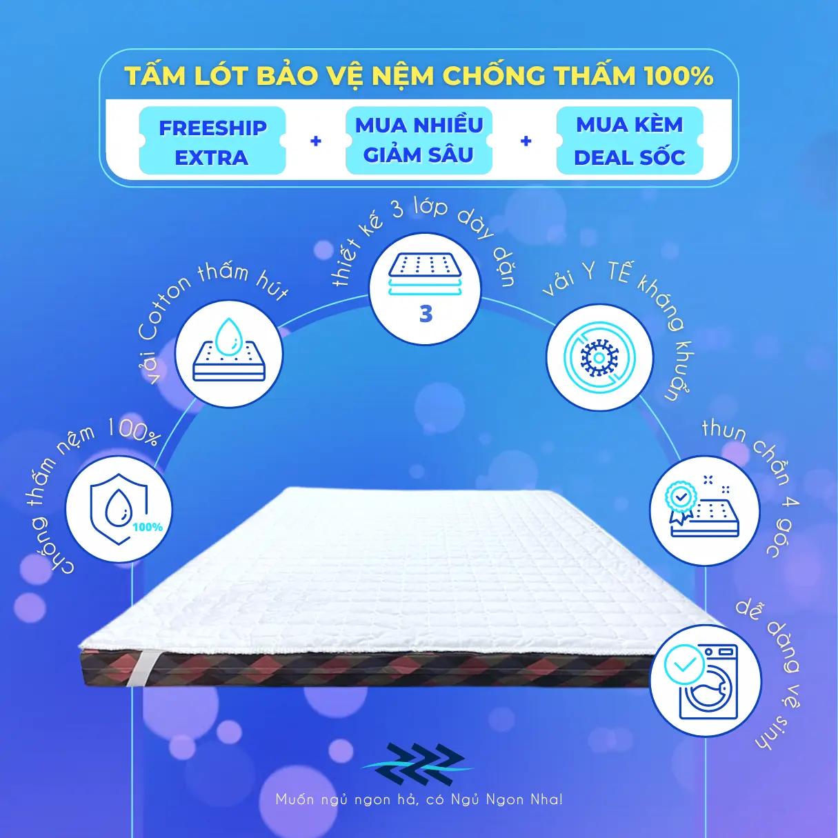 Tấm lót Cotton chống thấm 100% có thun ràng - Bảo vệ nệm tuyêt đối - Đủ kích thước - Màu trắng hoặc xám