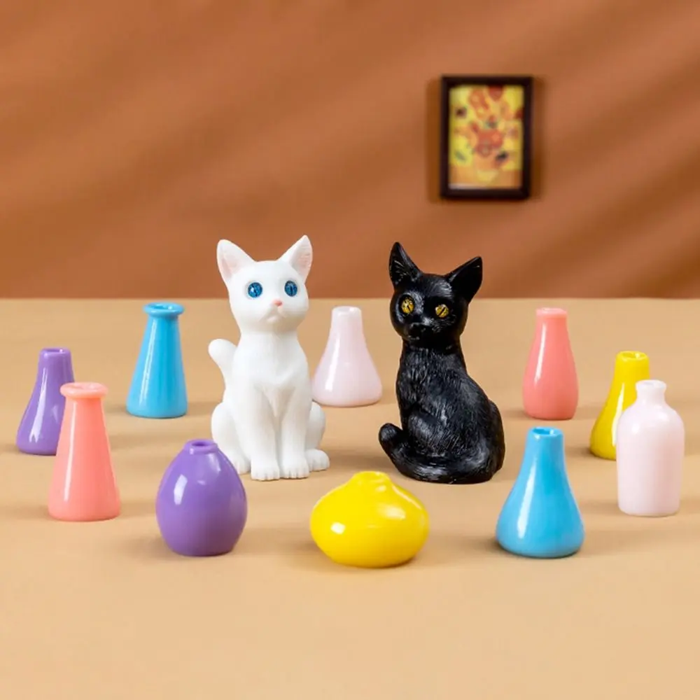 Creative Simulation Color Cat Figurines Handmade DIY Small Vase Miniature Decoration Pieces Gift Miniature Figurines