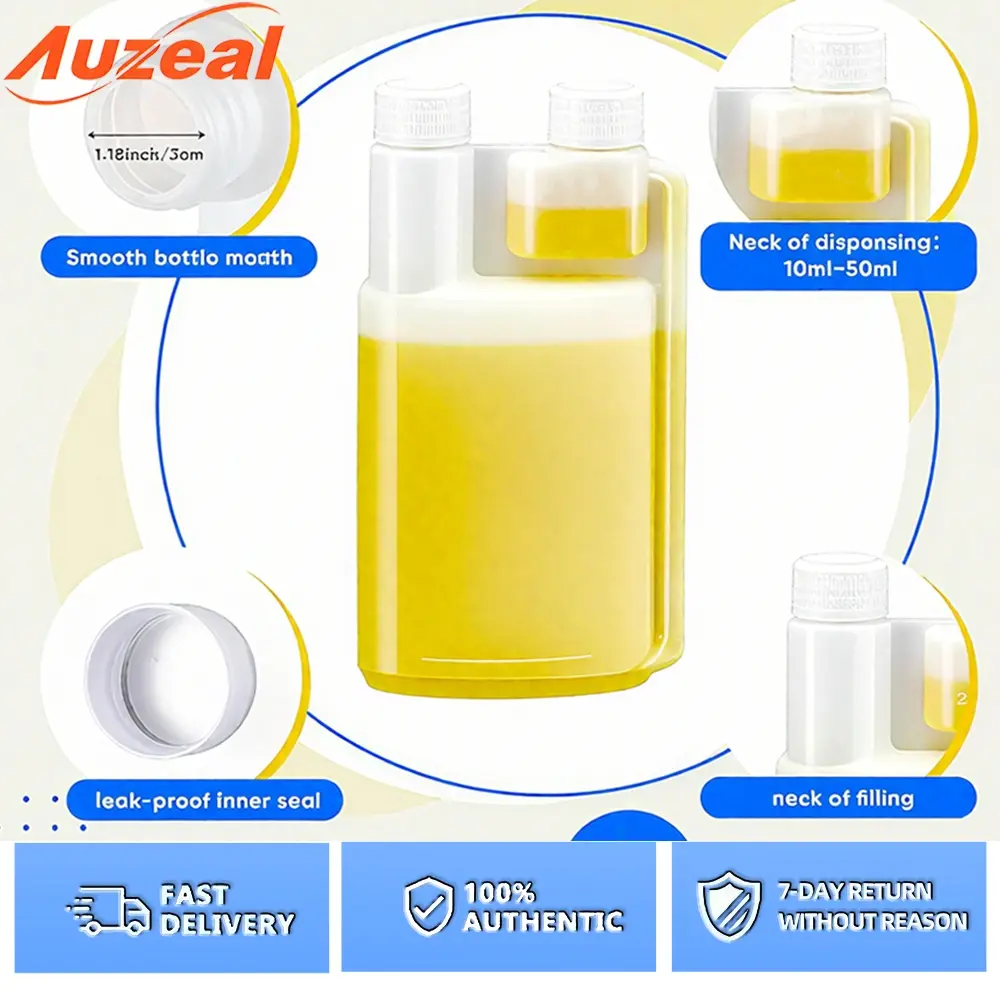 Auzeal Botol Takar Oli 100/500ml Multifungsi dengan Takaran Plastik Kualitas Tinggi Double Twin Neck Botol Ukur Oli Portabel untuk Camping dan Perjalanan