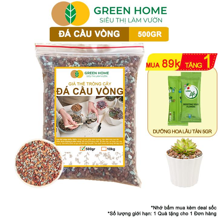 Đá Cầu Vồng Trồng Sen Đá Greenhome, Bao 500gr, Kích Rễ, Đậm Màu, Thoát Nước, Rải Bề Mặt Tăng Thẩm Mỹ