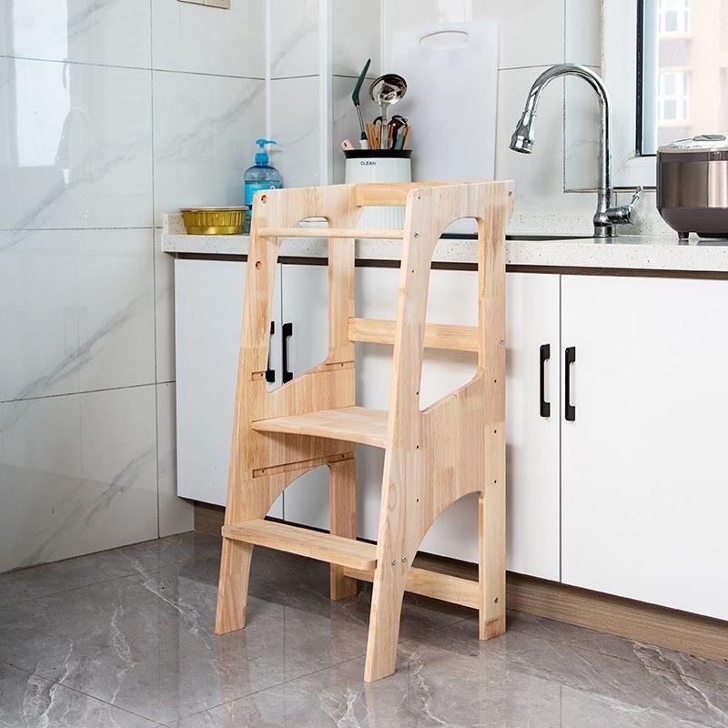 Montessori Learning Tower Solid Wooden Children's Wash Stool Wash Ladder Chair 0