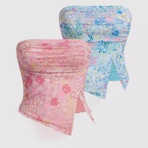 Sleeveless Bandeau Top Island Vacation Style Short Length Sexy Pure Desire Hot Girl Beachwear