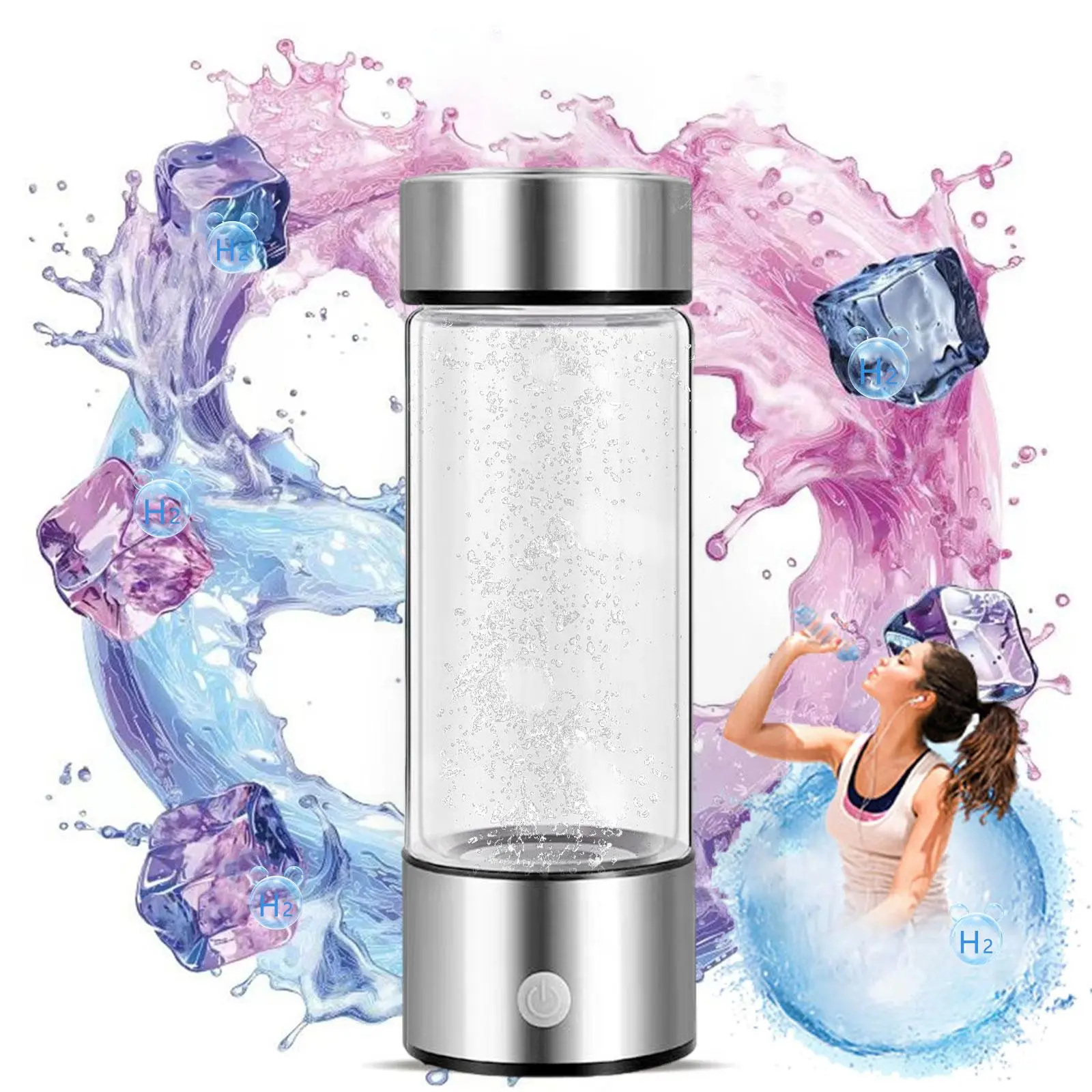 Hydrogen Water Bottle, 1 Count Hydrogen Water Generator, Water Glass Cup Rich in Hydrogen for Home School Outdoor Travel, Water Bottles