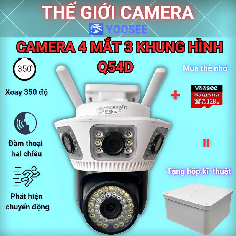(Tặng Hộp Kỹ Thuật khi Mua Cam kèm thẻ nhớ ) CAMERA WIFI YOOSEE Q54D FHD 12Mps - 4 MẮT XEM 3 KHUNG HÌNH ĐỘC LẬP 3 HƯỚNG KHÁC NHAU - CHỐNG NƯỚC XOAY - ĐÀM THOẠI 2 CHIỀU - BÁO ĐỘNG CHÔNG TRỘM - HÌNH ẢNH RÕ NÉT - GÓC QUAY RỘNG