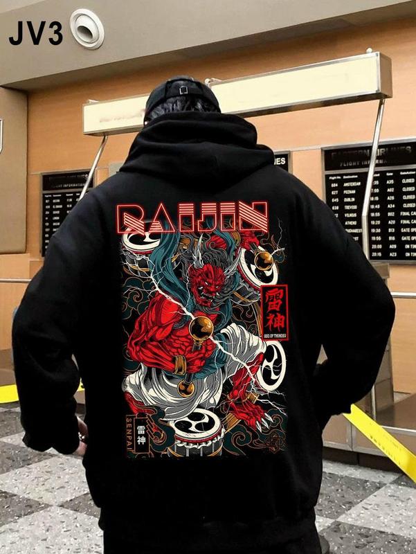 ÁO HOODIE UNSEX NAM NỮ raijin mặt quỷ Tay Dài Menswear Đen