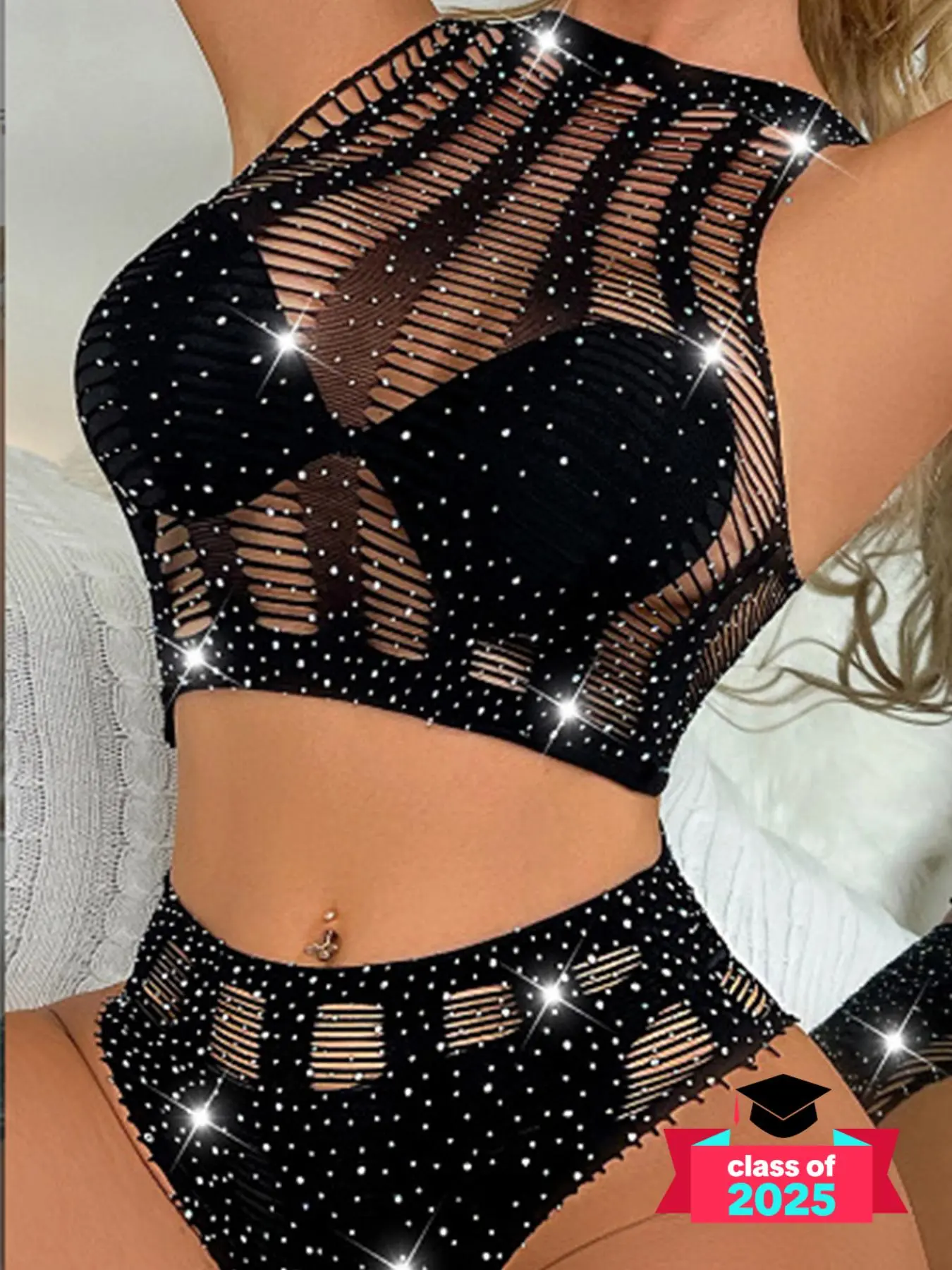 Women's Glitter Hollow Out Design Sheer Lingerie Set, Fashion Breathable Comfy Lingerie for Daily Wear, Underwear Sets, Underwear for Women, Women's Underwear for All Seasons