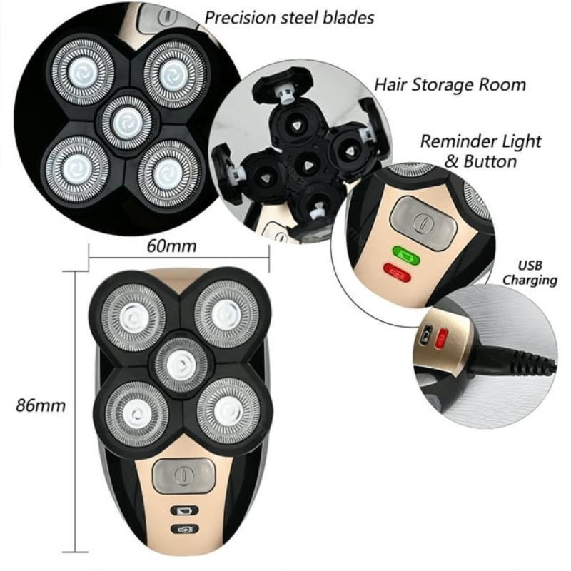 5 in 1 Electric Shaver, 1 Box Waterproof USB Rechargeable Rotary Shaver with Nose Hair Trimmer Head & More Accessories, Wet and Dry Use Shaver for Men 4