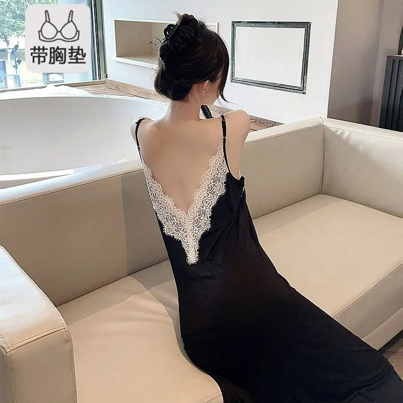 Váy Ngủ Có Dây Đeo Phong Cách Hepburn, Gợi Cảm Và Cao Cấp, Dành Cho Nữ, Với Đệm Ngực, Làm Bằng Lụa Lạnh Vải Modal, Dễ Thương Và Gợi Cảm, Thích Hợp Cho Mùa Hè, Hàng Mới Về