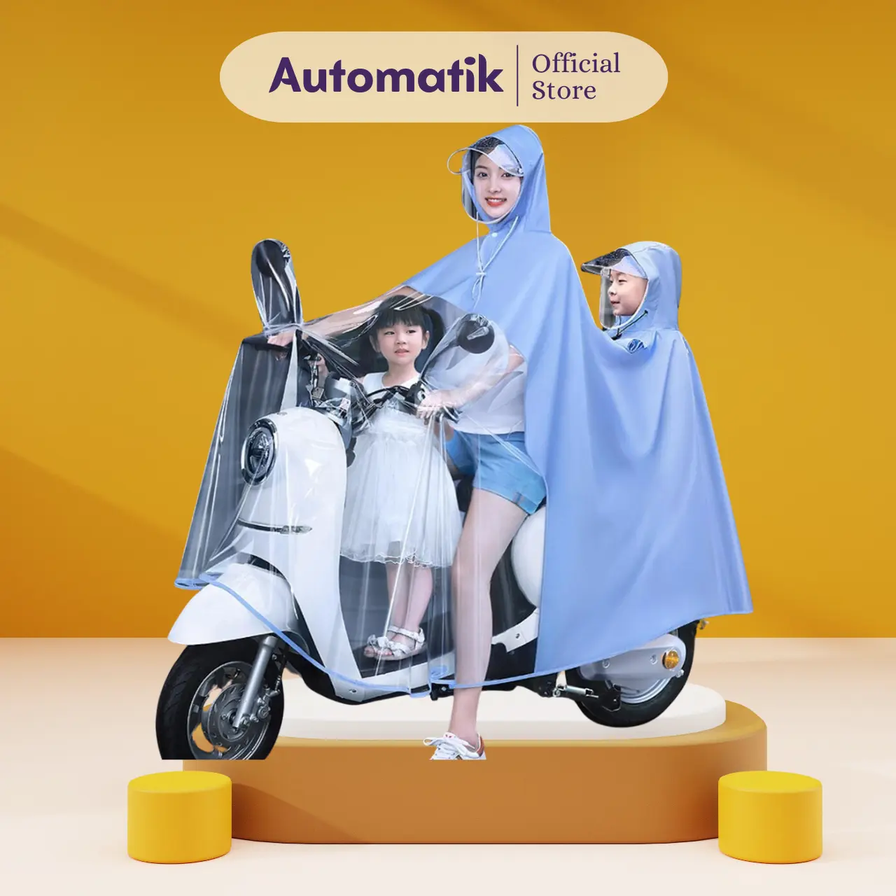Áo Mưa Choàng Đi Xe Máy Đôi Cánh Dơi Automatik Trùm Chùm Trong Suốt Loại Dày 2 Đầu Vải PVC Chống Thấm Nước Kính Che Mặt