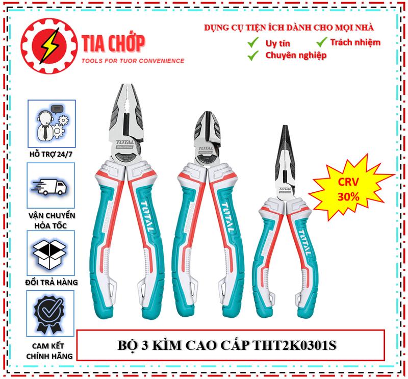 Total Bộ 3 Kềm Cao Cấp THT2K0301S & THT1K0301 Chất Liệu CR-V Tiết Kiệm 30% Sức Mạnh Dụng Cụ Cầm Tay Chính Hãng