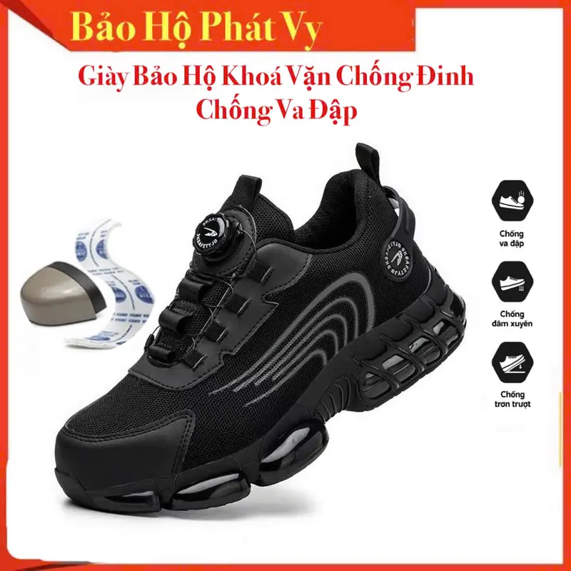 Giày Bảo Hộ Lao Động Mũi Thép Đế Kevlar Chống Đinh Chống Va Đập Chống Trơn Có Nút Vặn Điều Chỉnh Dây Thông Minh Siêu Nhẹ giay bao 0