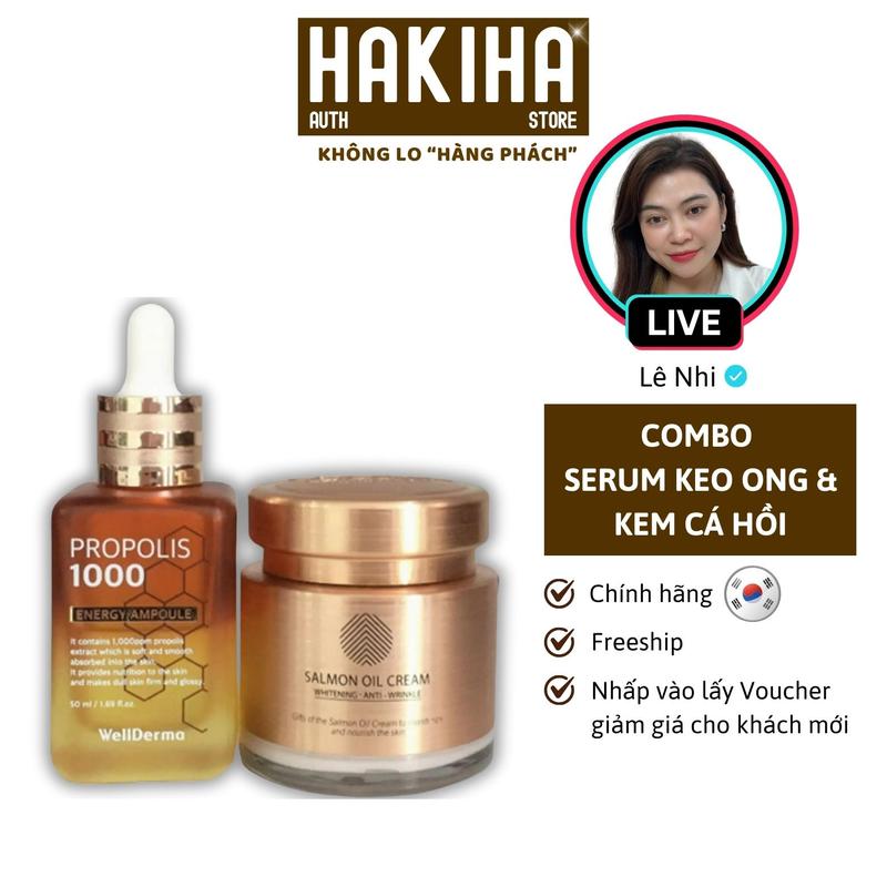 Combo Kem Dưỡng Cá Hồi Đêm Salmon Oil Cream Và Serum Keo Ong Wellderma Skincare