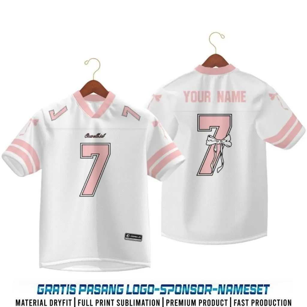 Conqutte Jersey Pink【Free Custom Name & Number】T-shirt "Football ballet" Oversized American Style Shoulder Patch Short Sleeved T-shirt Women Summer Silver