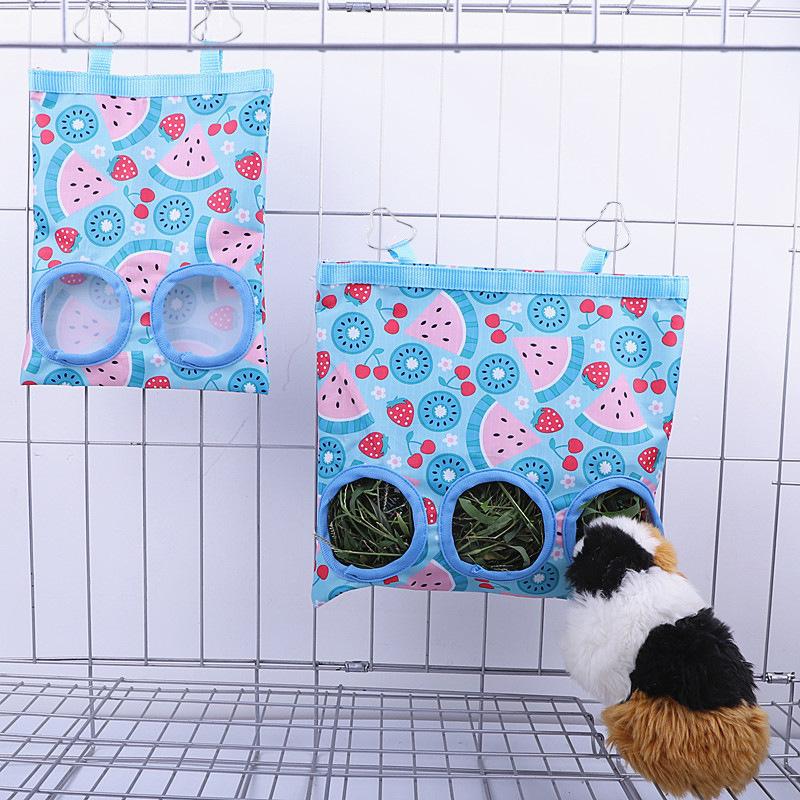 Product Introduction of 2/3 Holes Hanging Hay Bag for Bunny Guinea Pigs Small Animal Feeder Rabbit Food Dispensers Bag Cage Accessories Pet Feeding Bag 7