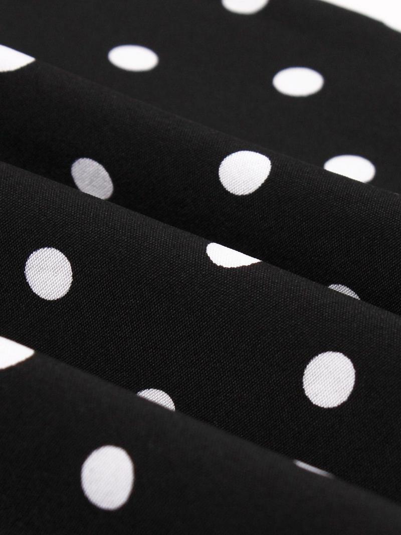 Product Introduction of Women's Patchwork Polka Dot Print Contrast Lace Belted Dress, Elegant Sleeveless Round Neck A Line Midi Dress for Summer, Fashion Women's Dress for Party Holiday Dating 5