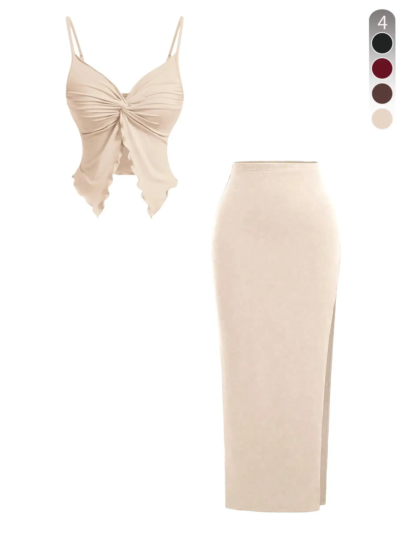 Two-Piece Set Women's Solid Twist Front Crop Top & Skirt, Casual Fashion Cozy for Daily Outdoor Wear, Ladies Clothes for Summer, Polish