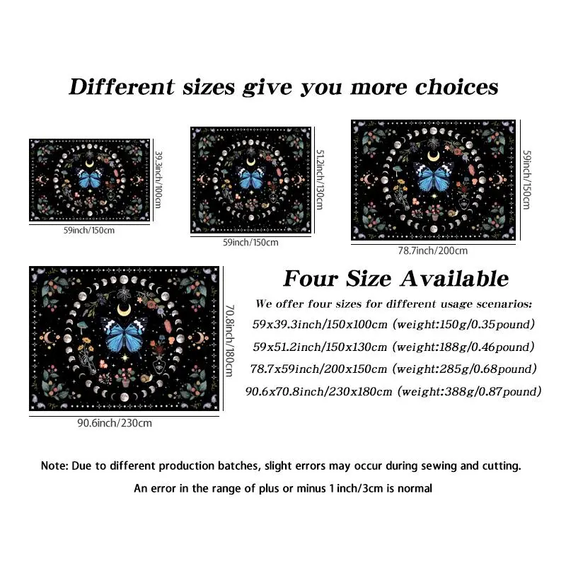 Wall Tapestry, 1 Count Summer Bohemian Style Butterfly Flower Moon Phase Print Tapestry, Wall Hanging Decor for Bedroom Living Room Home Decor 1