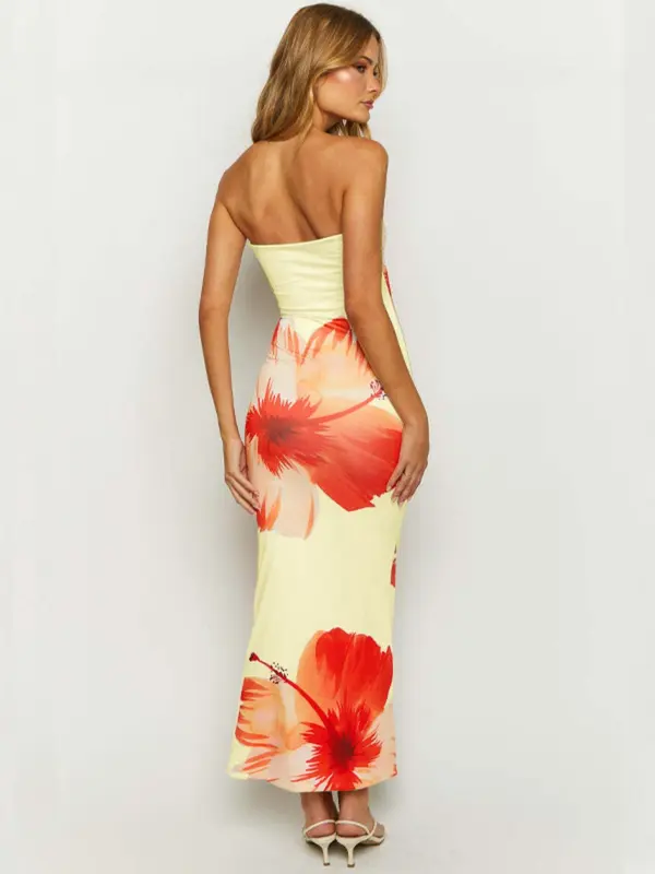 Women's Floral Print Backless Bodycon Dress, Slim Fit Lady Boho Casual Strapless Long Dress for Summer, Sundress Maxi Dress, Dresses for Women, Fashion Women's Clothing for Beach Holiday Party, Summer Dresses 2025, Womenswear, Summer Clothes Women 3