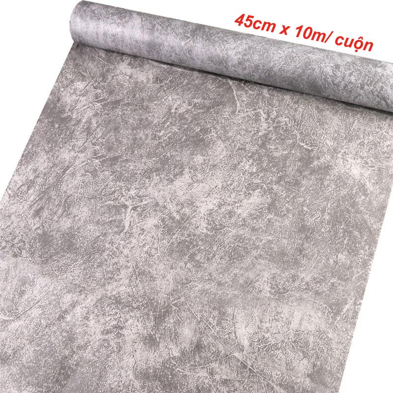 Giấy dán tường Xi Măng sẵn keo rộng 45cm x dài 10 mét cuộn decor siêu đẹp chống thấm nước rất tốt chất lừ và dễ dán