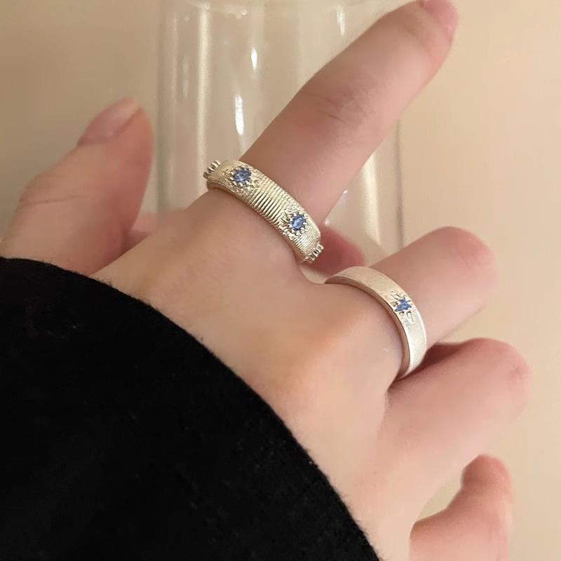 Product Introduction of Sea blue, cross, brushed, zircon, ring, female niche design, couple index finger ring ins style, simple temperament, ring, trend personality versatile 6