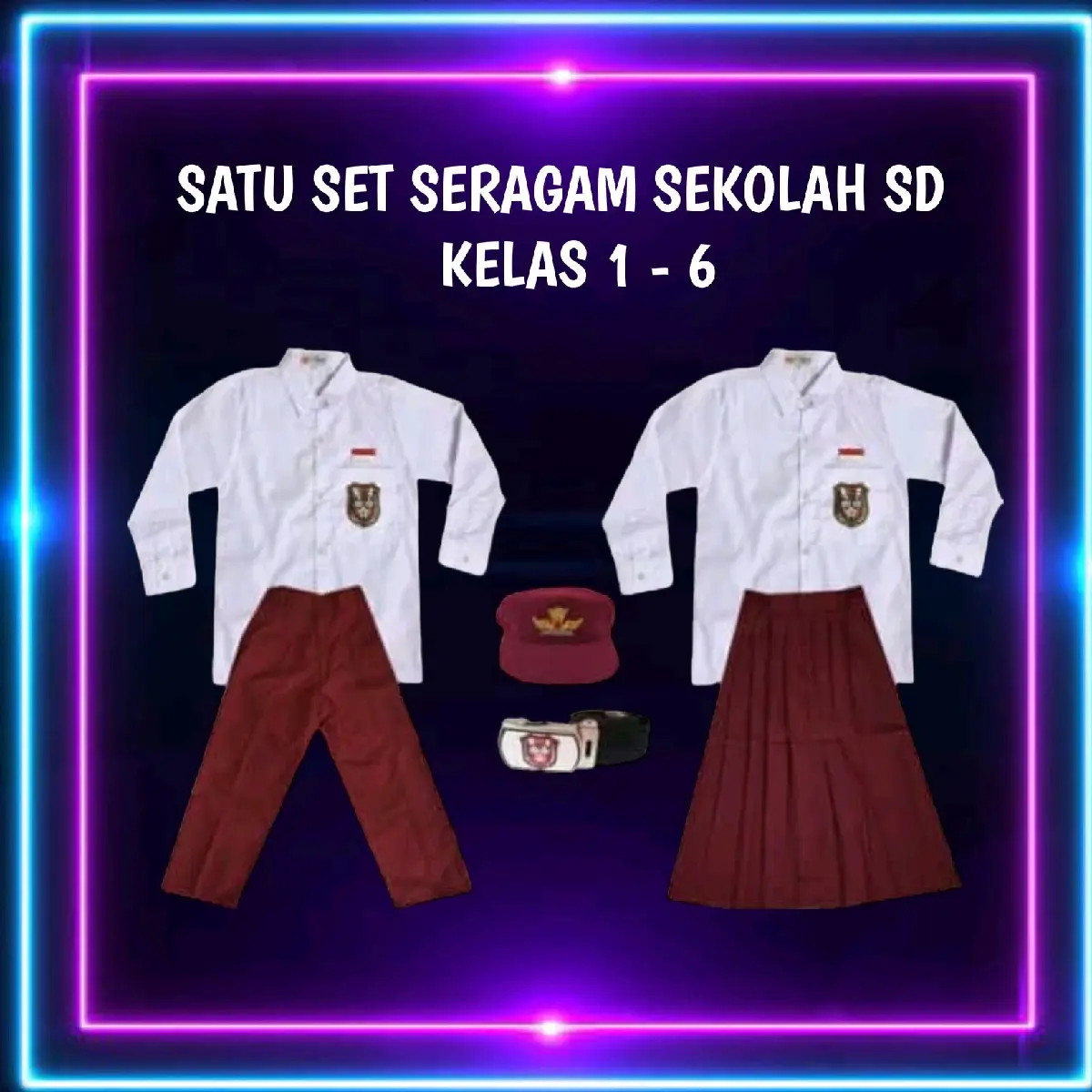 Seragam Sekolah Sd Lengan Panjang Satu Set Kumplit Kelas 1-6