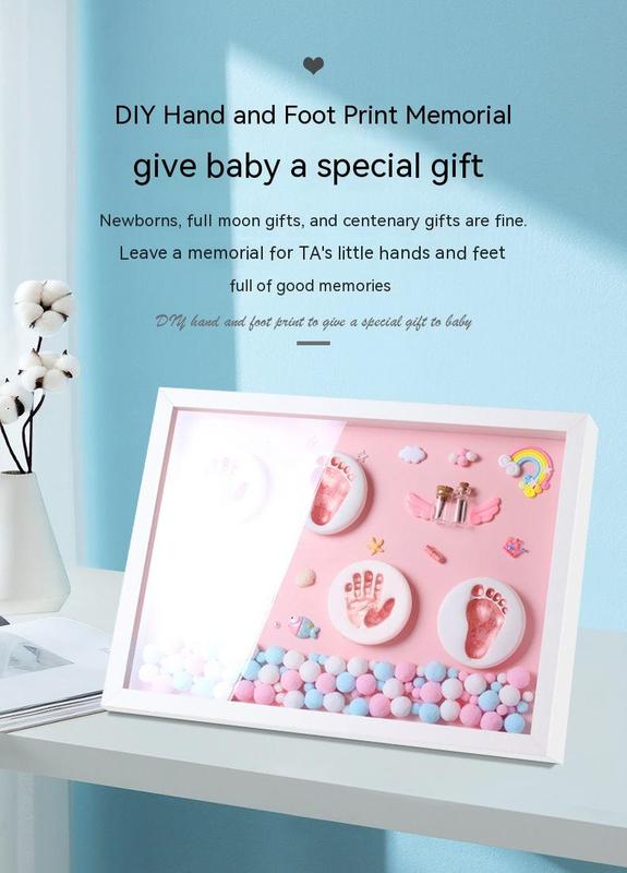 Product Introduction of Baby Hand and Foot Marks Fetal Hair Souvenir Diy Homemade Creative Newborn Baby Footprints Hand Print Photo Frame 3