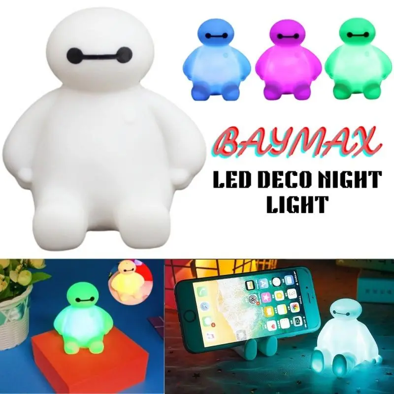 BAYMAX 7 Color LED Night Light Cute Cartoon Phone holder lamp Bedroom Car Motorcycle Decoration Creative Night Light Lighting