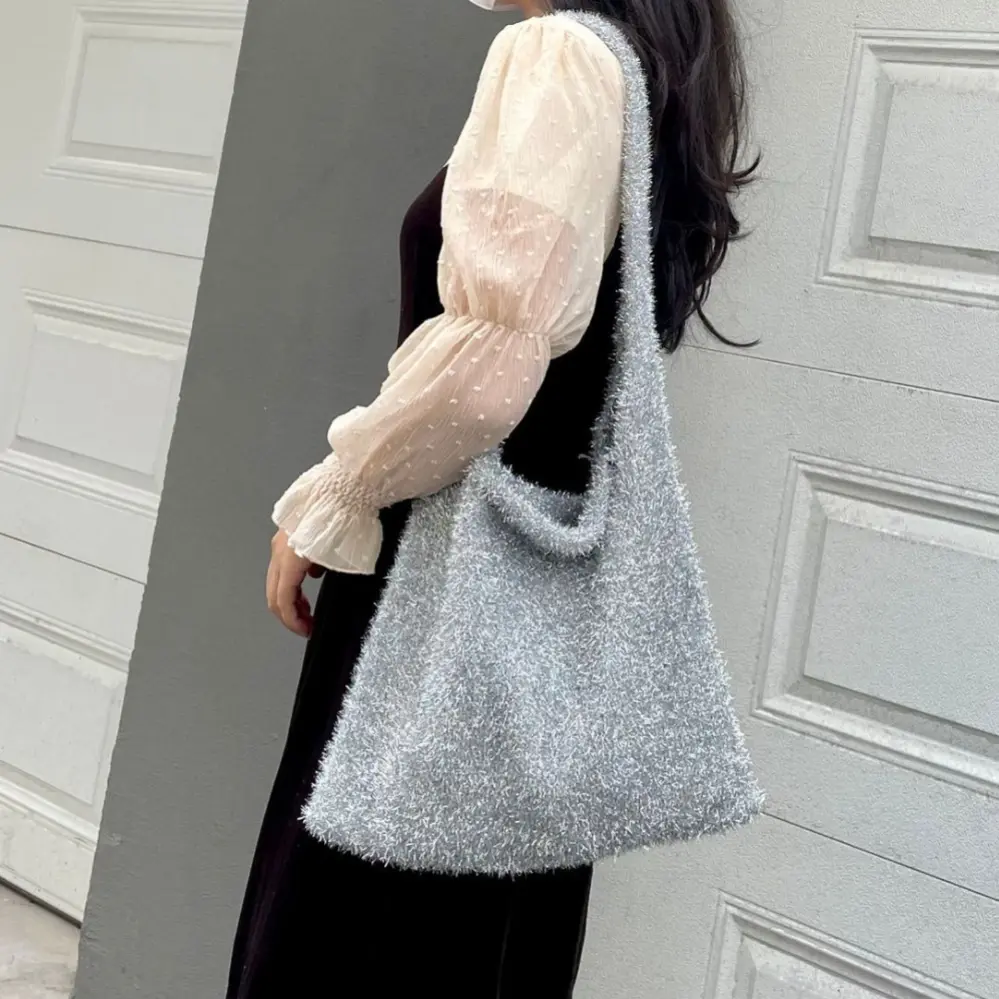 Women's Korea Blingbling Gold Thread Fashion Shiny Knitted Shoulder Large Designer Cute Y2k Messenger Shopping Tote Bags On Sale