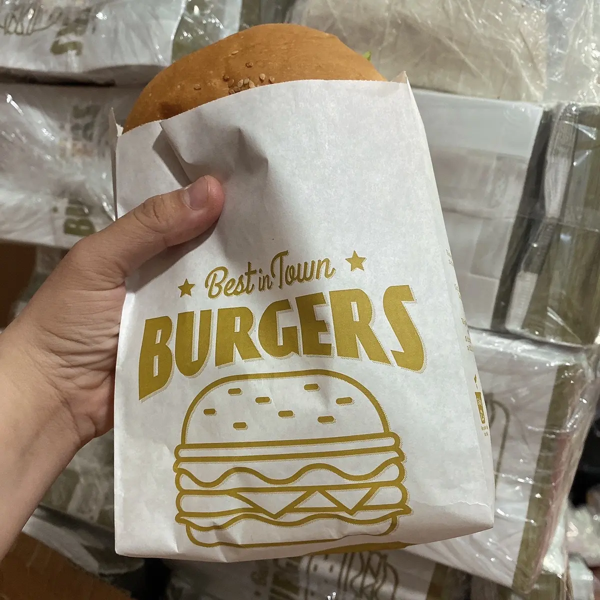100 Túi đựng bánh mì Hamburger màu vàng