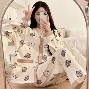 Setelan baju tidur dewasa terbaru bahan katun polyester adem serap keringat set piyama perempuan remaja motif karakter animasi