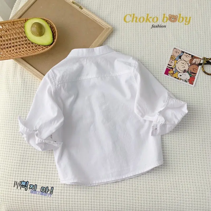 Áo Chokobaby sơ mi trắng cổ trụ tay dài(9-23kg) 5