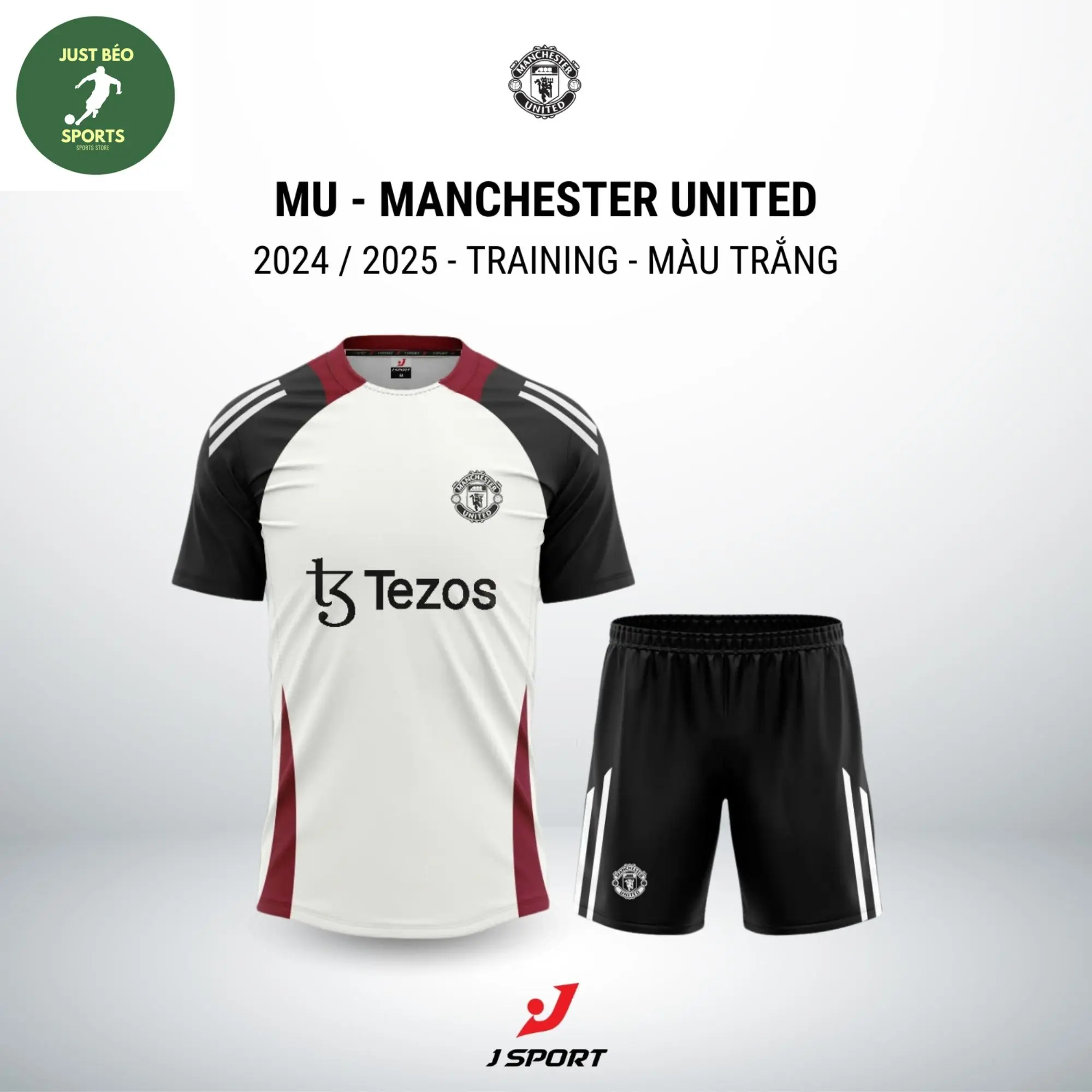 BỘ QUẦN ÁO BÓNG ĐÁ CLB MU SÂN TẬP - MANCHESTER UNITED TRAINING 2024/2025 MÀU TRẮNG - CHẤT LIỆU THUN LẠNH THOÁNG MÁT, CAO CẤP, CO GIÃN TỐT - THIẾT KẾ ĐẸP MẮT, GIÚP NỔI BẬT TRÊN SÂN ĐẤU - NHẬN IN TÊN SỐ TỪ 1 BỘ - JUST BÉO SPORTS