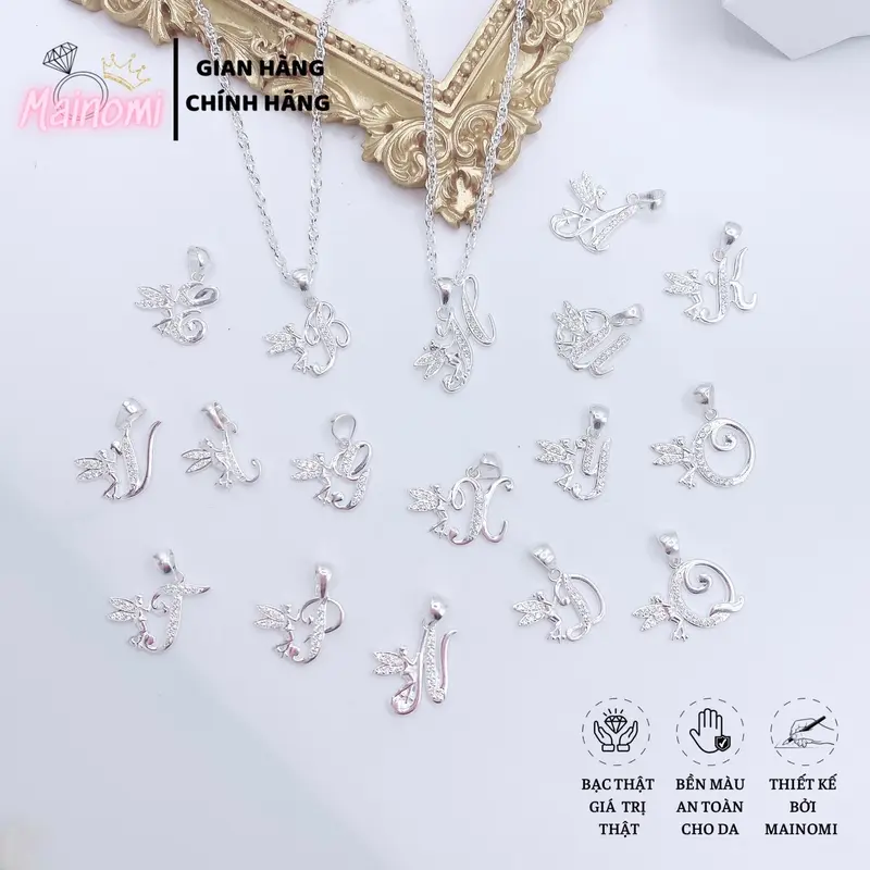 Dây chuyền chữ cái cánh thiên thần bạc ta MAINOMI 1