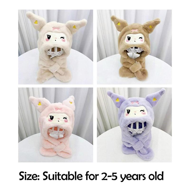 Product Introduction of Mũ Trẻ Em Kuromi, Thiết Kế Hoạt Hình Dễ Thương, Bộ Lông Cừu Ấm Áp, Mũ Ngoài Trời, Mảnh Khăn Quàng Cổ, Mới Mùa Đông, N2L3 10