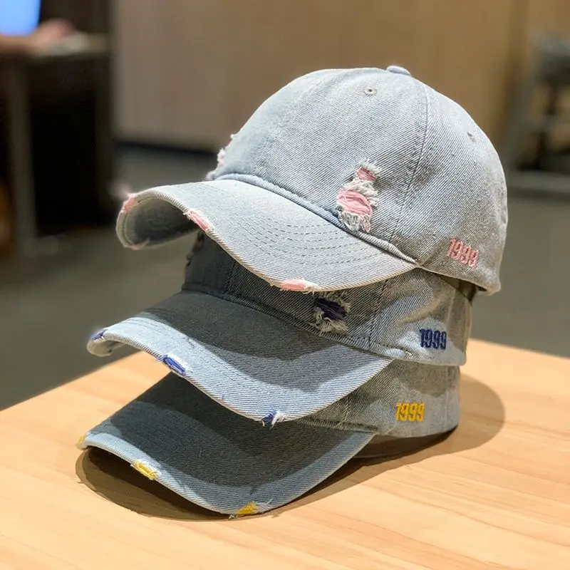 Mũ Bóng Chày Denim, Phong Cách Cổ Điển Màu Trơn Thời Trang Cá Tính, Mũ Lưỡi Trai Rách, Thiết Kế Lỗ, Hợp Xu hướng Cho Nam Và Nữ, Phong Cách Hip-Hop Đường Phố, Mũ Chống Nắng Hat Cap Nón
